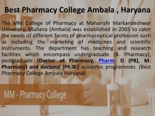 Best Pharmacy College Ambala , Haryana