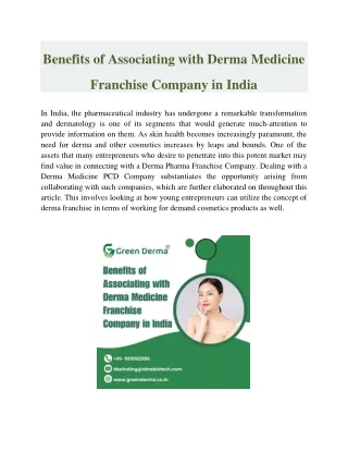Benefits of Associating with Derma Medicine Franchise Company in India