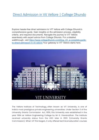 direct admission in vit vellore college dhundo