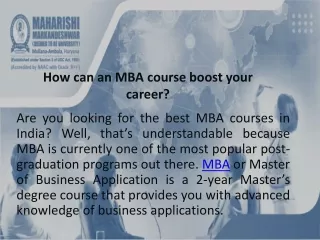 How can an MBA course boost your career