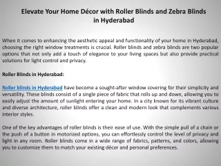 Elevate Your Home Décor with Roller Blinds and Zebra Blinds in Hyderabad