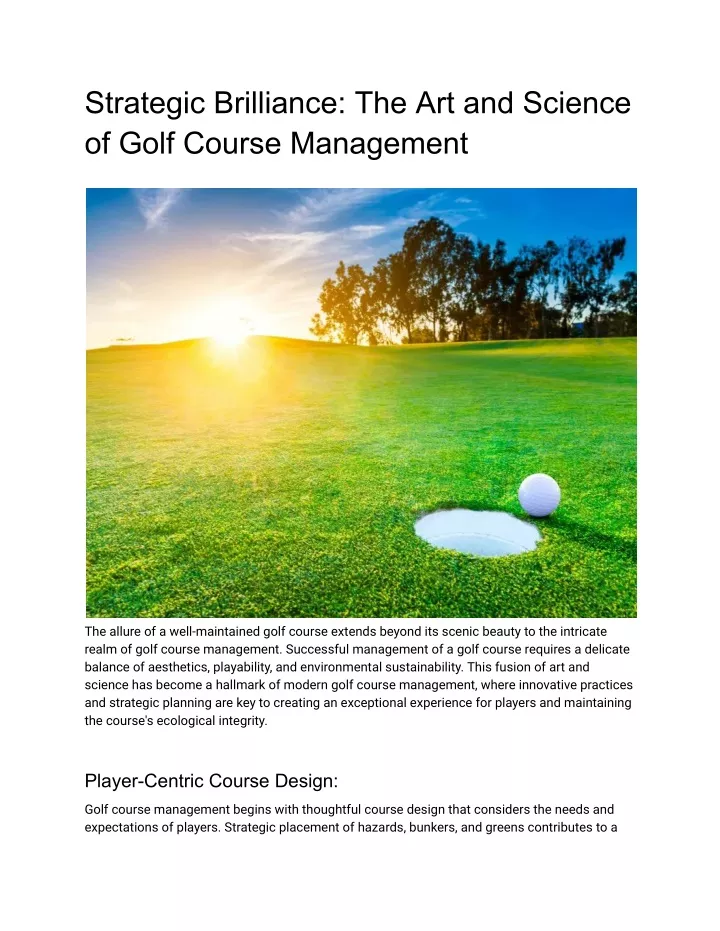 strategic brilliance the art and science of golf