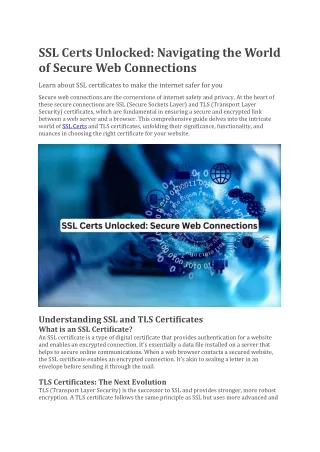 SSL Certs Unlocked: Navigating the World of Secure Web Connections