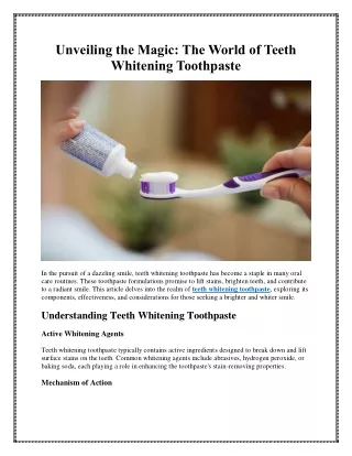 Unveiling the Magic: The World of Teeth Whitening Toothpaste