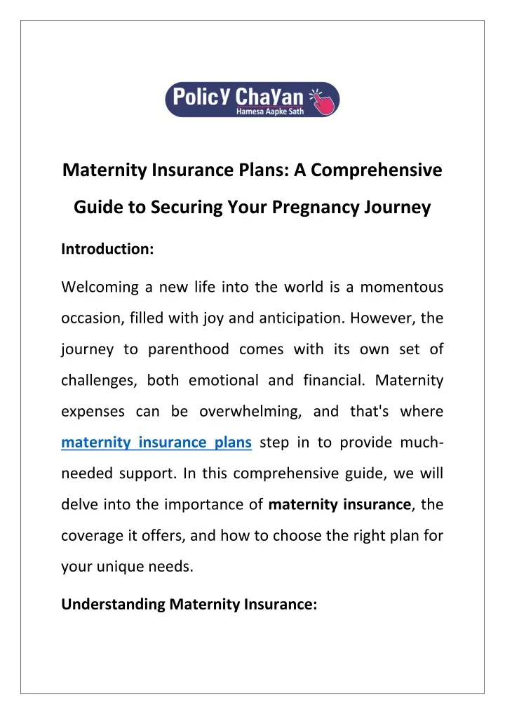 maternity insurance plans a comprehensive