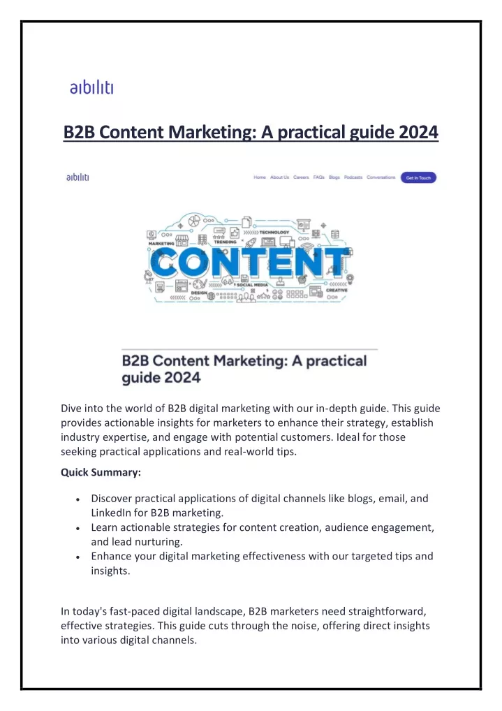 b2b content marketing a practical guide 2024