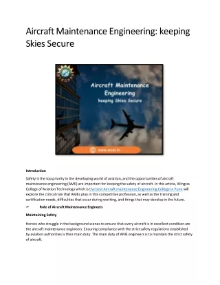 Aircraft Maintenance Engineering keeping Skies Secure