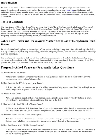 Joker Card Tricks and Methods: Mastering the Art of Deception in Card Games