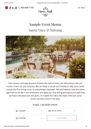 Restaurant Event and Food Sample Menu - First & Oak