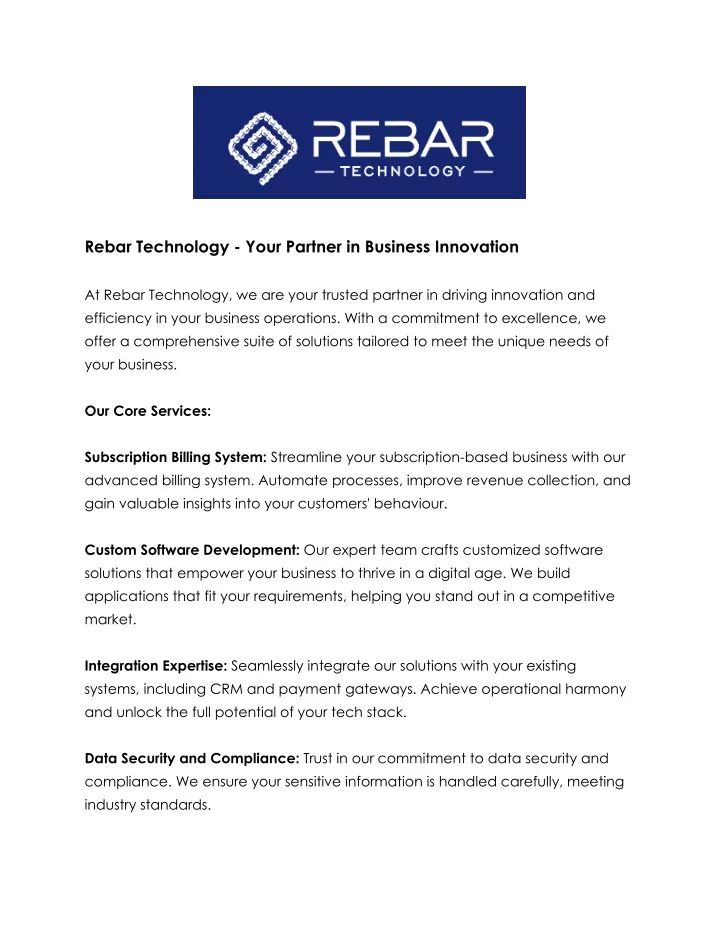 rebar technology your partner in business