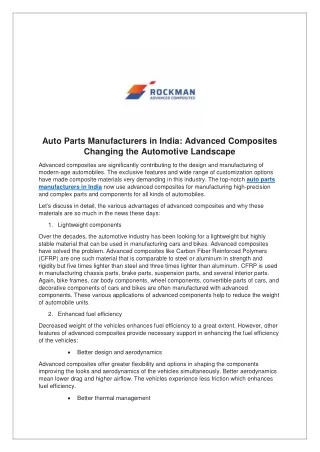 Auto Parts Manufacturers in India- Advanced Composites Changing the Automotive Landscape