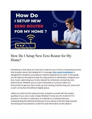 How Do I Setup New Eero Router for My Home