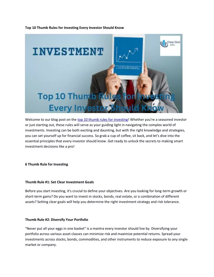 top 10 thumb rules for investing every investor