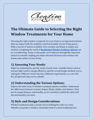 The Ultimate Guide to Selecting the Right Window Treatments for Your Home