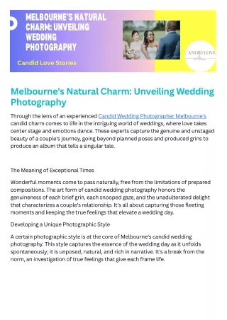 Melbourne's Natural Charm Unveiling Wedding Photography