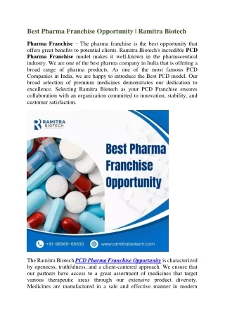 Best Pharma Franchise Opportunity | Ramitra Biotech