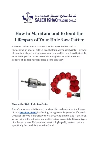 How to Maintain and Extend the Lifespan of Your Hole Saw Cutter