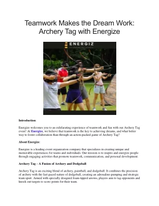 Teamwork Makes the Dream Work: Archery Tag with Energize