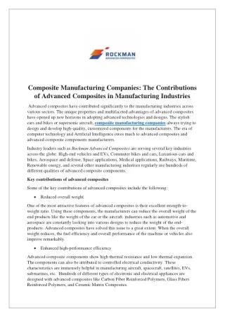 Composite Manufacturing Companies The Contributions of Advanced Composites in Manufacturing Industries