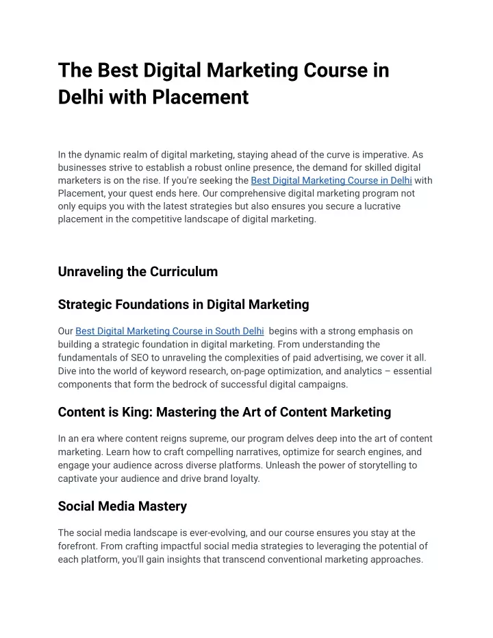 the best digital marketing course in delhi with