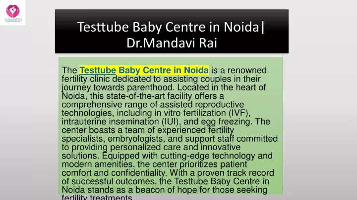 testtube baby centre in noida dr mandavi rai