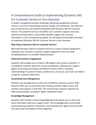 A Comprehensive Guide to Implementing Dynamics 365 For Customer Service in Your Business
