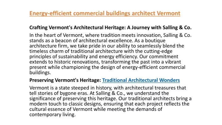 energy efficient commercial buildings architect vermont