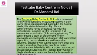 Testtube Baby Centre in Noida - Dr. Mandavi Rai