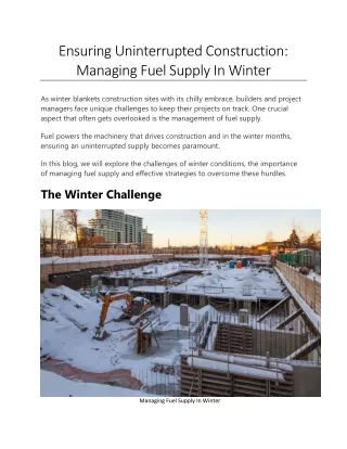 Ensuring Uninterrupted Construction - Managing Fuel Supply In Winter