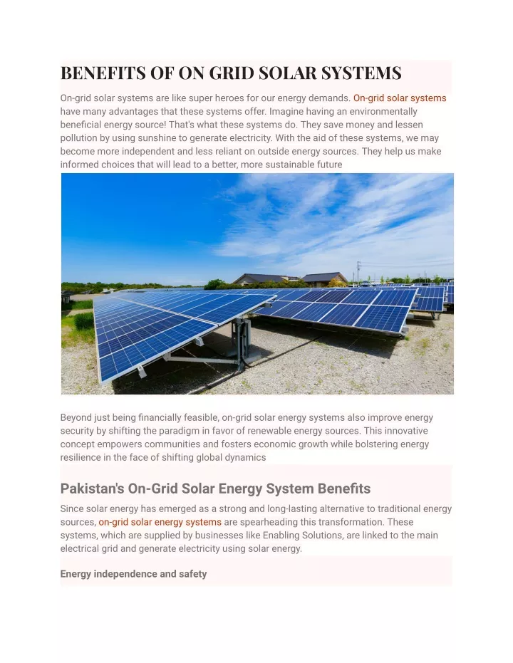benefits of on grid solar systems