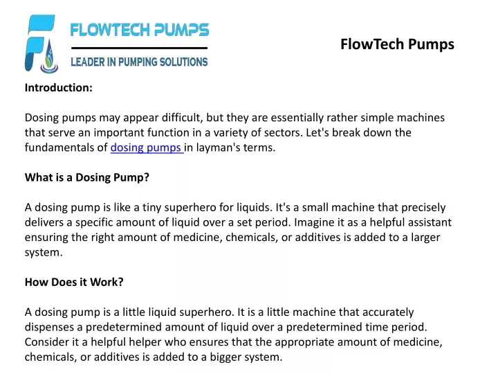 flowtech pumps