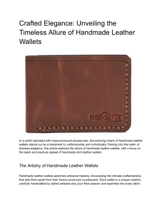 Crafted Elegance: Unveiling the Timeless Allure of Handmade Leather Wallets