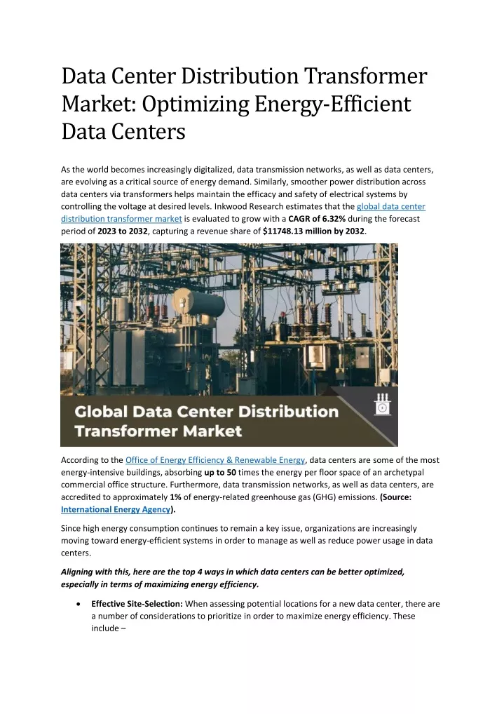 data center distribution transformer market