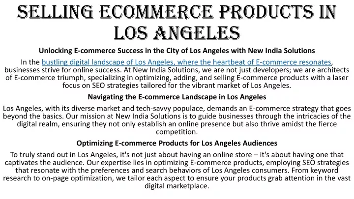 selling ecommerce products in los angeles