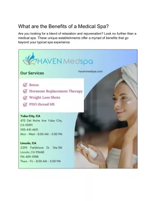 Benefits of Medical Spas in Yuba City, Lincoln, & Rocklin, CA