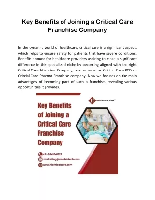 Key Benefits of Joining a Critical Care Franchise Company