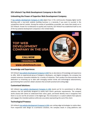 S2V Infotech Top Web Development Company in the USA