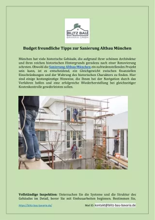 Budget freundliche Tipps zur Sanierung Altbau München - Blitz Bau Bavaria