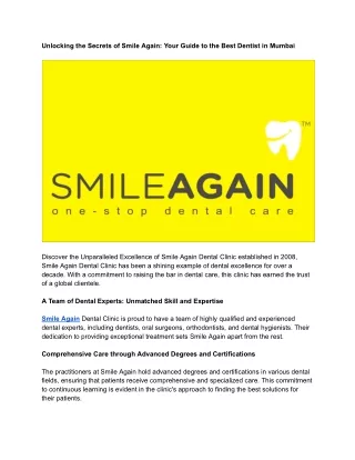 Unlocking the Secrets of Smile Again_ Your Guide to the Best Dentist in Mumbai
