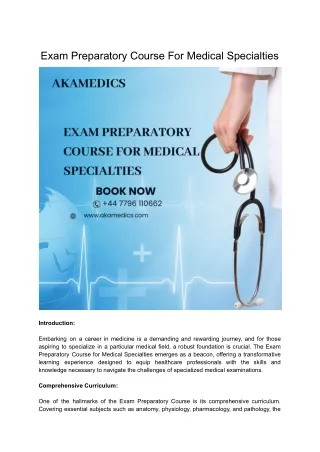 Exam Preparatory Course For Medical Specialties
