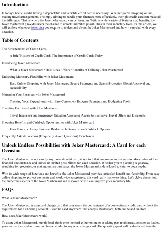 Open Endless Possibilities with Joker Mastercard: A Card for Every Event