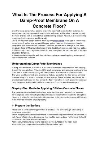 What Is The Process For Applying A Damp-Proof membrane On A Concrete Floor