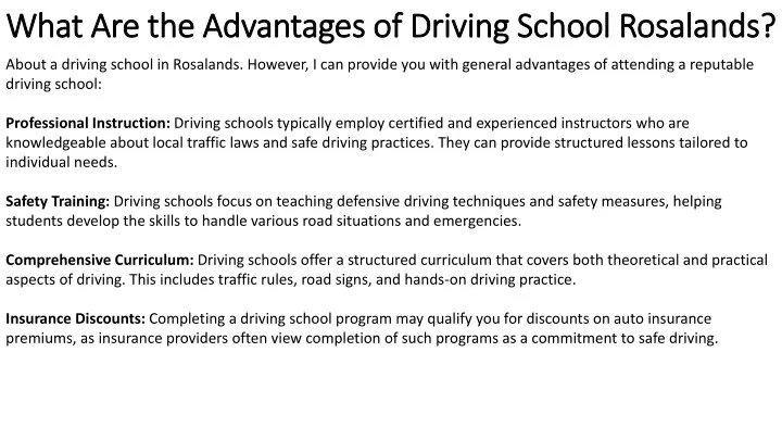 what are the advantages of driving school what