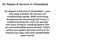 AC Repair and Service in Ghaziabad - Your Trusted Partner for Cool.
