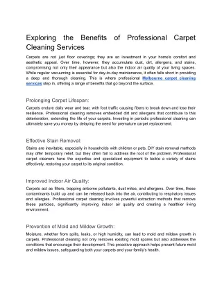 Exploring the Benefits of Professional Carpet Cleaning Services