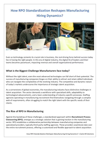 How RPO Standardization Reshapes Manufacturing Hiring Dynamics?