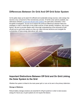 Differences Between On Grid And Off Grid Solar System