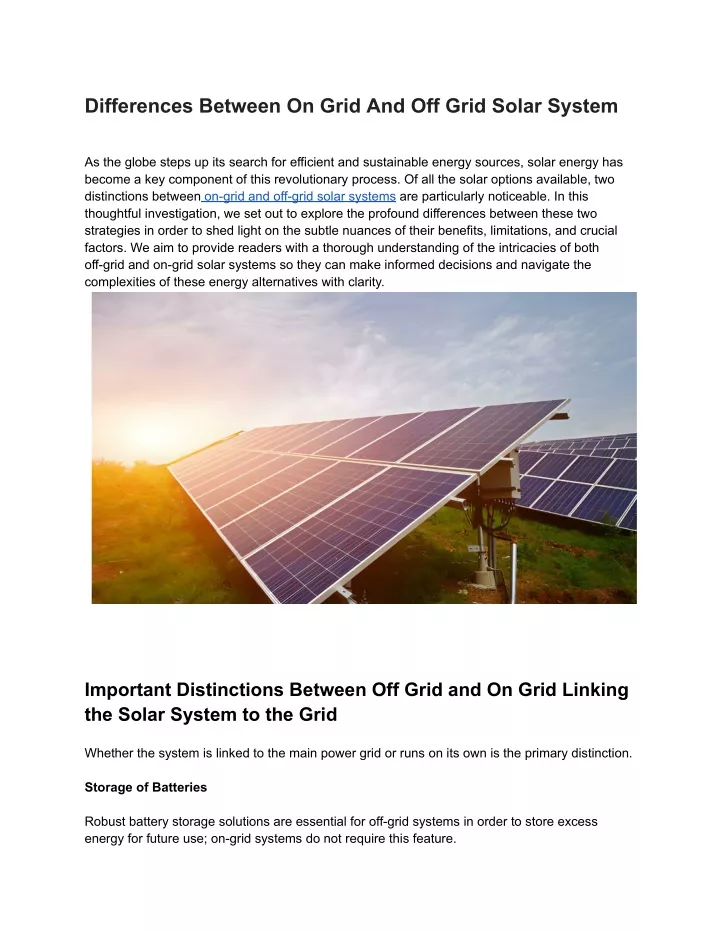 differences between on grid and off grid solar