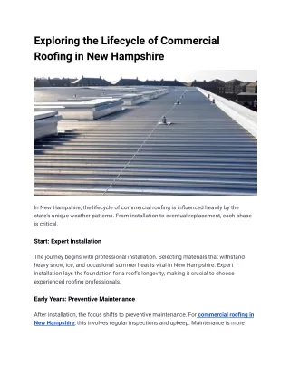Exploring the Lifecycle of Commercial Roofing in New Hampshire