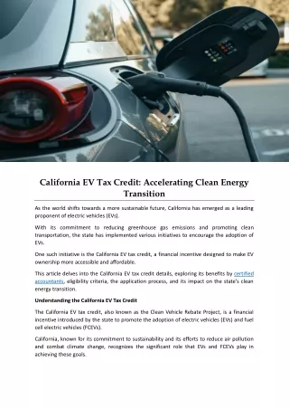 California EV Tax Credit: Accelerating Clean Energy Transition
